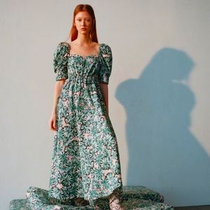 Zara floral print poplin puff sleeve dress size small